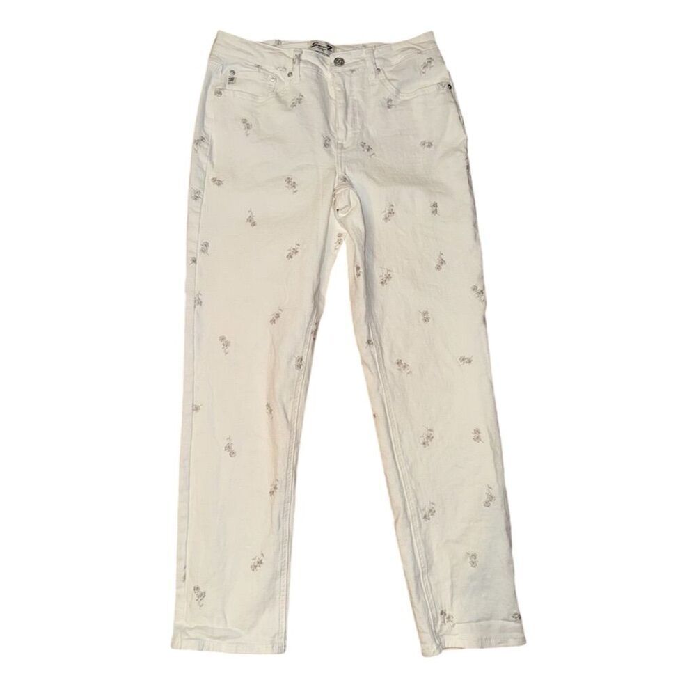 Seven7 Women's Beige Floral Embroidered High Rise Jeans Size 8